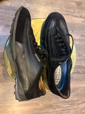Mephisto Black Leather & Suede Slip-On Lace Sneakers